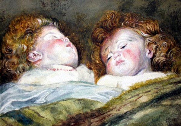ルーベンス 眠る二人の子供,模写