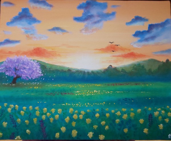 風景画 夕焼けの花畑 白薔薇 Art Meter 風景画 夕焼けの花畑 白薔薇 Art Meter