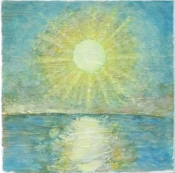 油絵 太陽と海