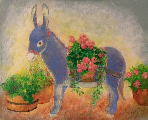 ロバの花屋さん」 by 竹田有里｜アート・絵画の販売(通販)サイト Artmeter 国内最大級のインディーズアート専門マーケットプレイス
