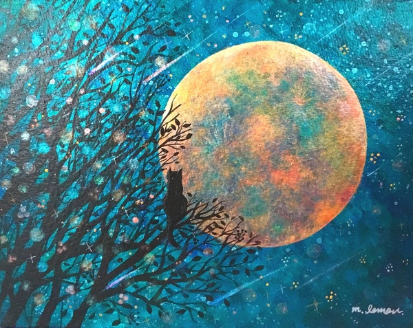 満月と猫～煌めく木と共に～」 by 三日月レモン｜Artmeter｜暮らしを