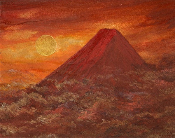 黄金の満月と富士山