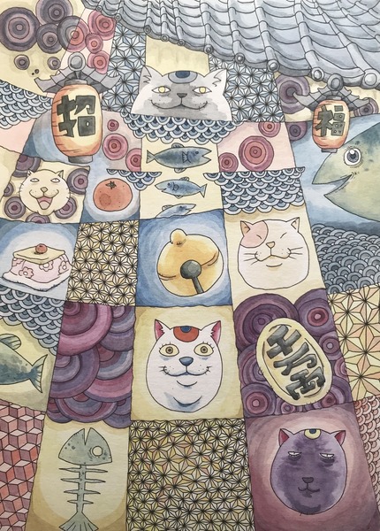猫、こたつ、鈴