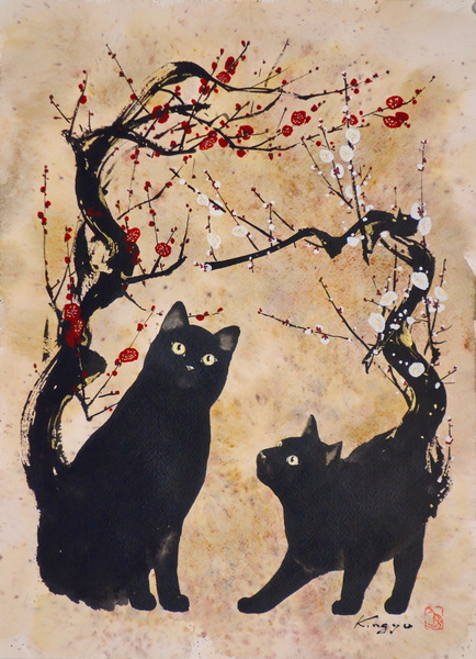 紅白梅猫