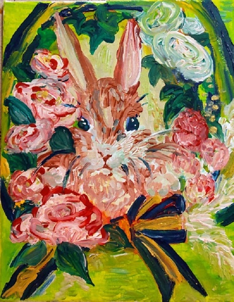ウサギと花のモチーフ