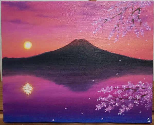 夕焼けの富士と桜