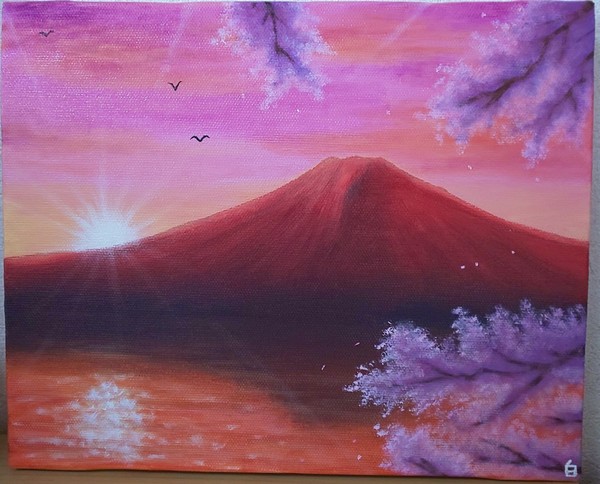 水辺の赤富士