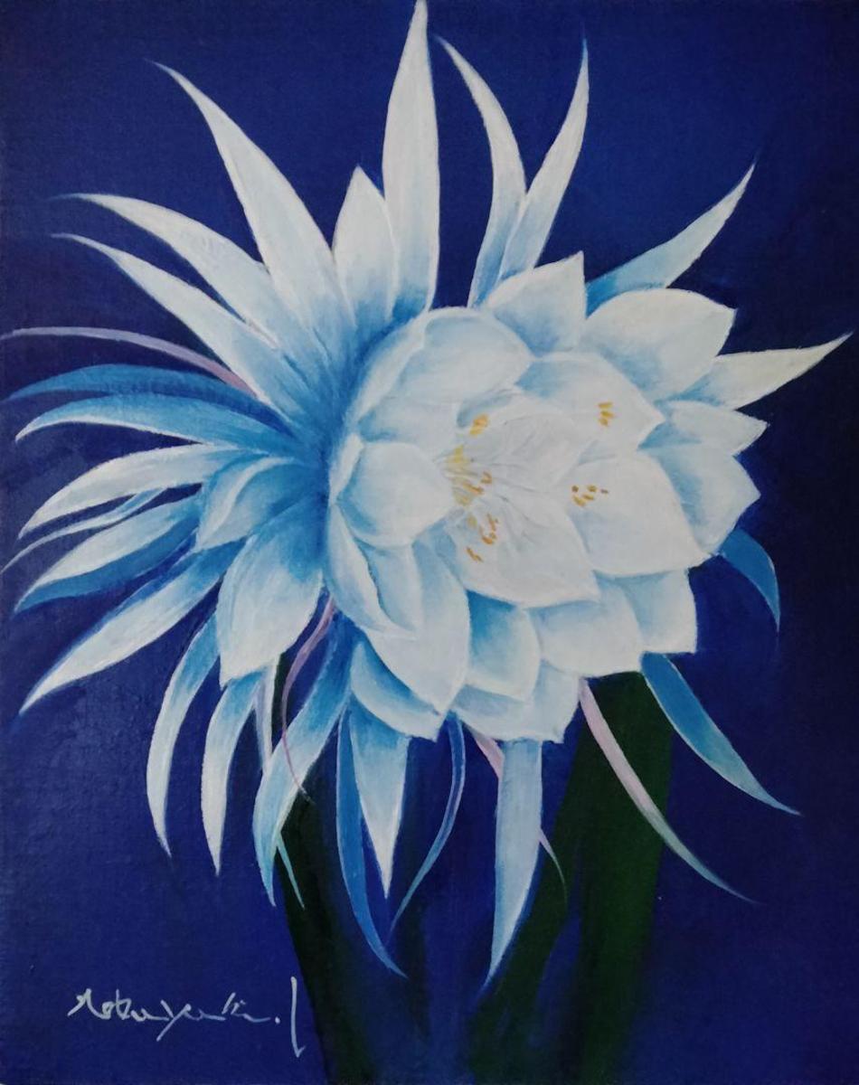 油絵 月光華(月下美人)F3