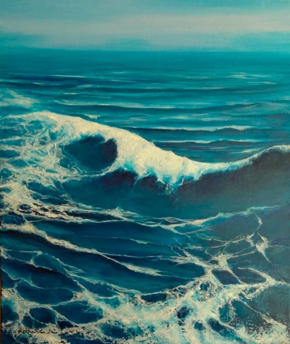 油絵 蒼海波文様 F8