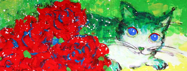 油絵 絵画【猫と赤い薔薇】 油絵 絵画【猫と赤い薔薇】 （赤い薔薇」 by IP Hiroo｜アート