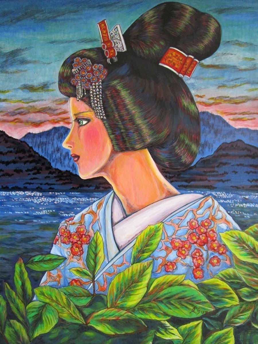 川を眺める女性
