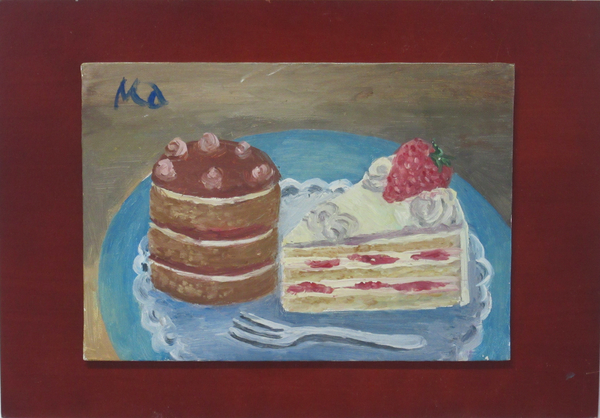 油彩画 二つのケーキ
