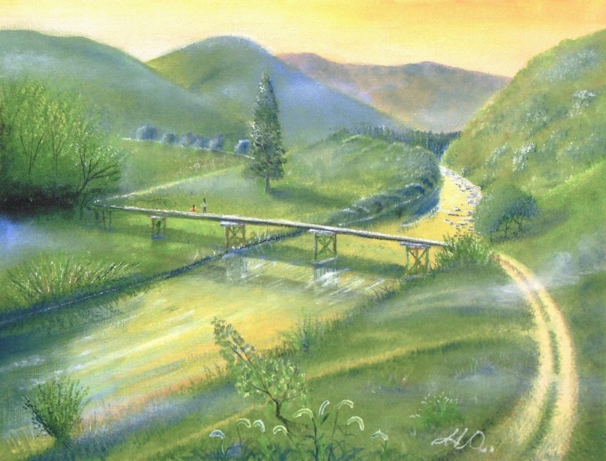 黄昏の木造橋