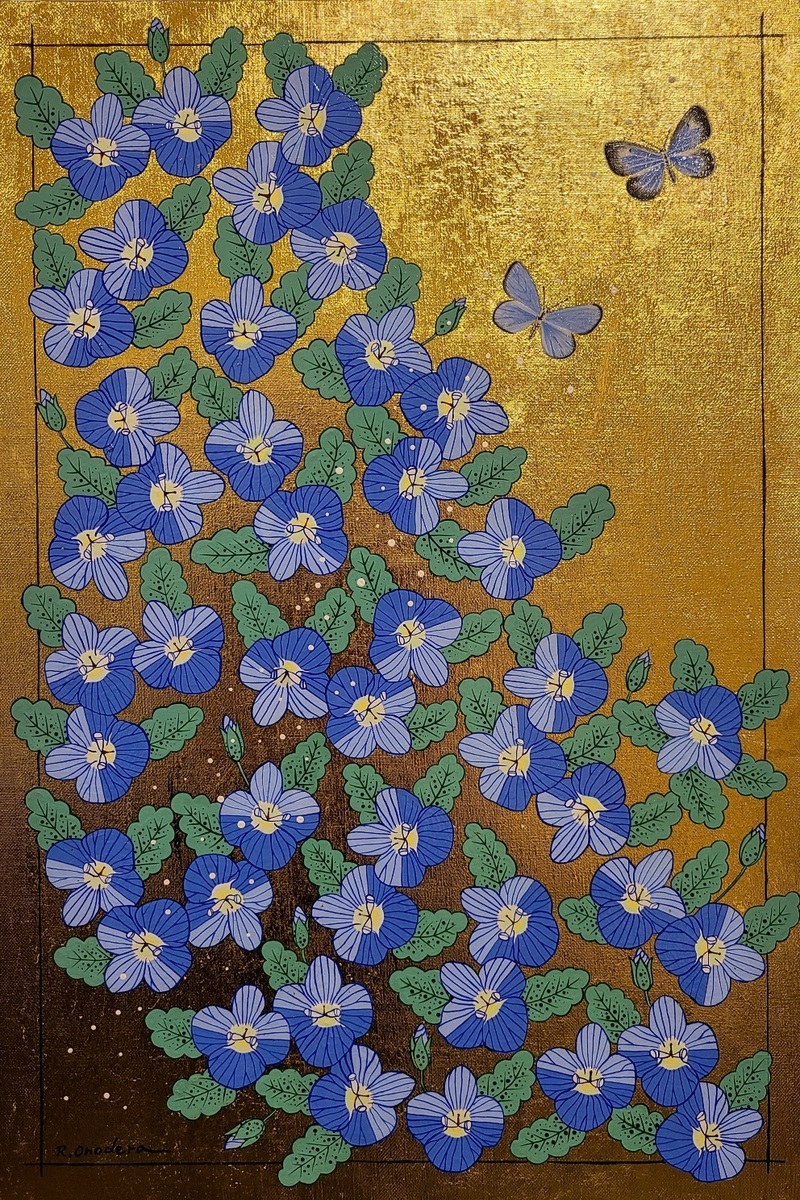 シジミチョウとイヌフグリの花