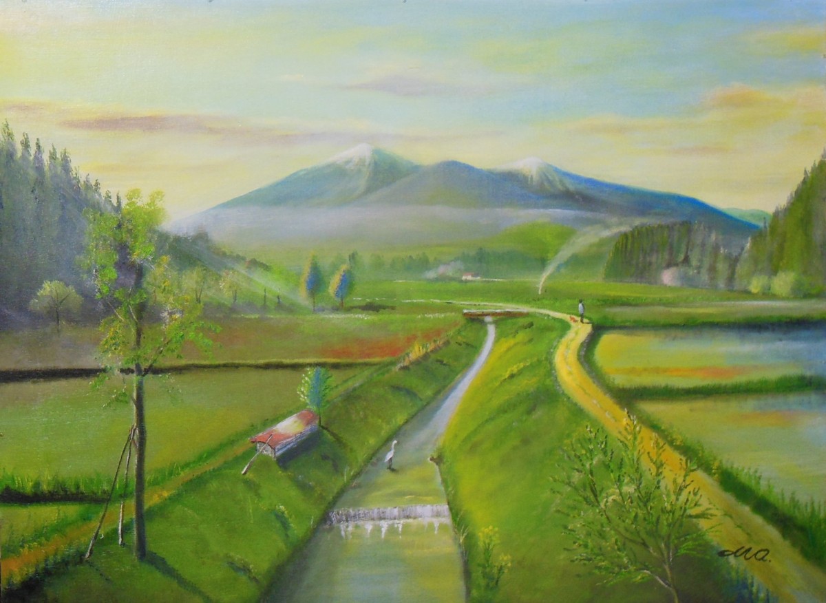 黄昏の田園散歩道