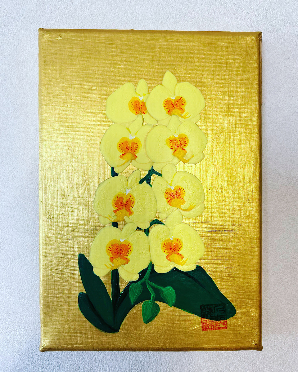 胡蝶蘭　油絵 白蘭手描き油絵、胡蝶蘭の鉢植え、花の絵 - ショップ タチアート