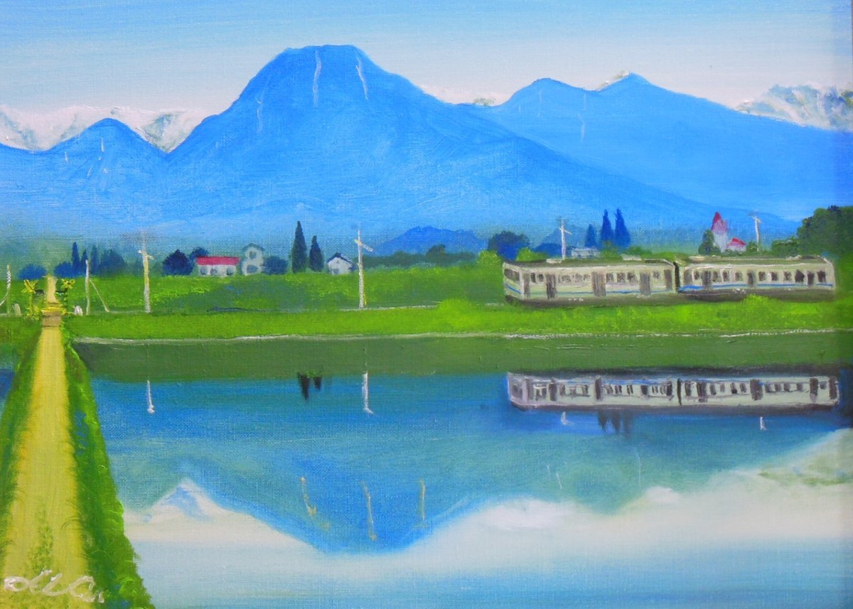 油絵安曇野有明山