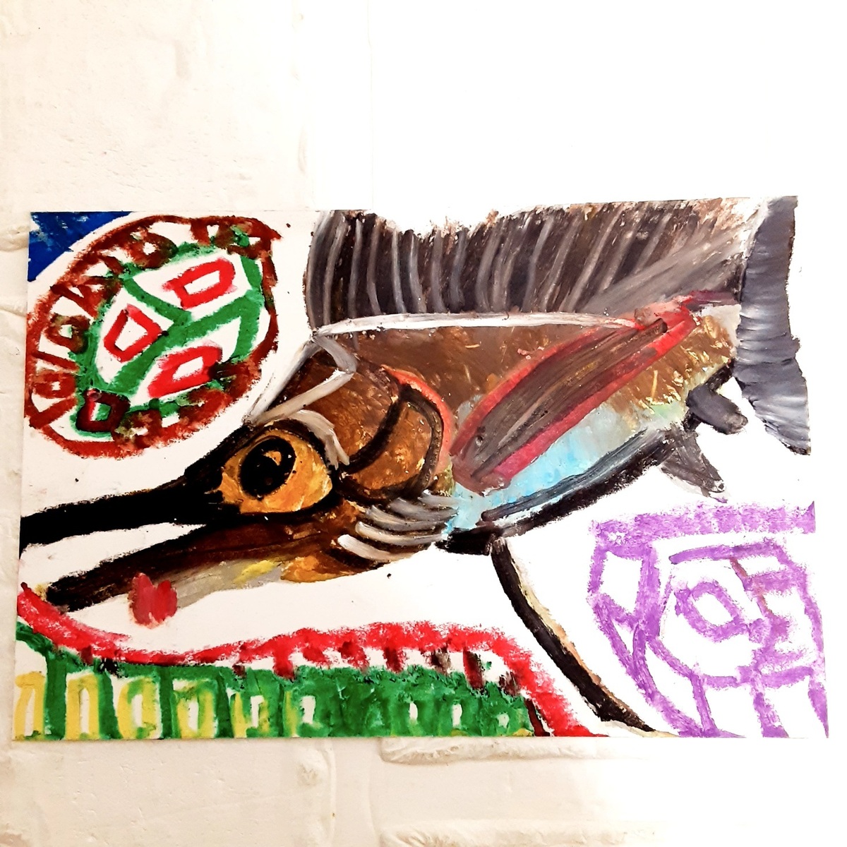 ハガキサイズにクレパスで描く‼️カジキマグロ