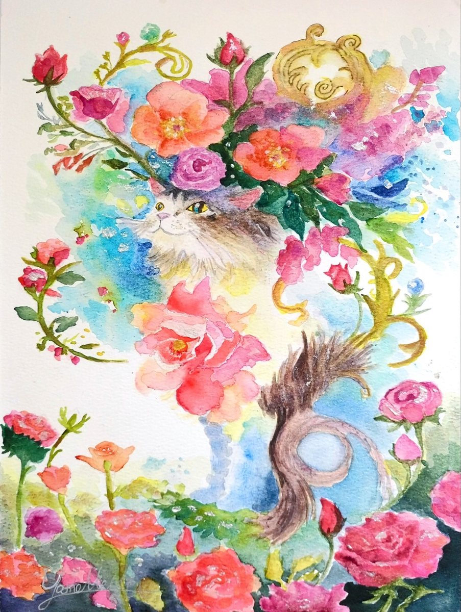 Akira 寒く 飾り絵 油絵 油彩画 花束 薔薇 八角形フレーム 置物