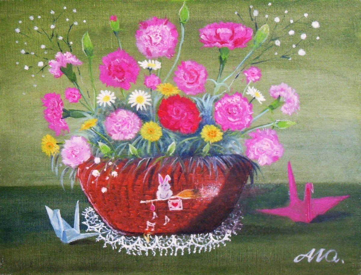 油絵 油彩 油彩画 絵画【ピンクのかすみ草】