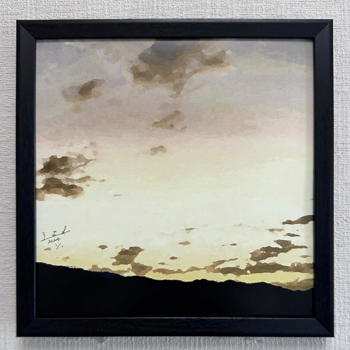 パステル画（原画）夕暮れの街。