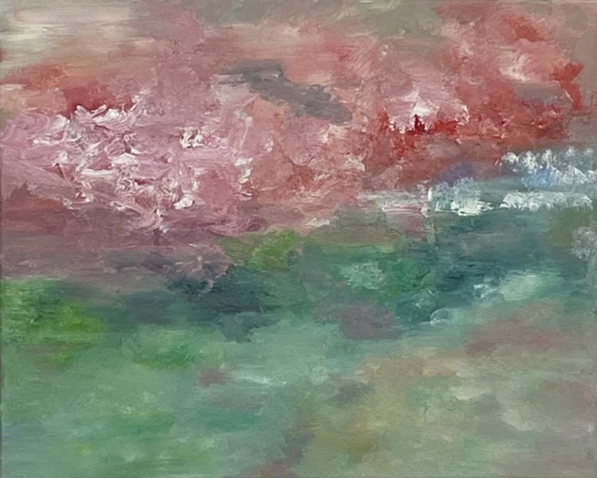 油絵 現代アート ピンクな夜 作者 あんどうまさひろ 油彩画 油絵(油彩画)｜