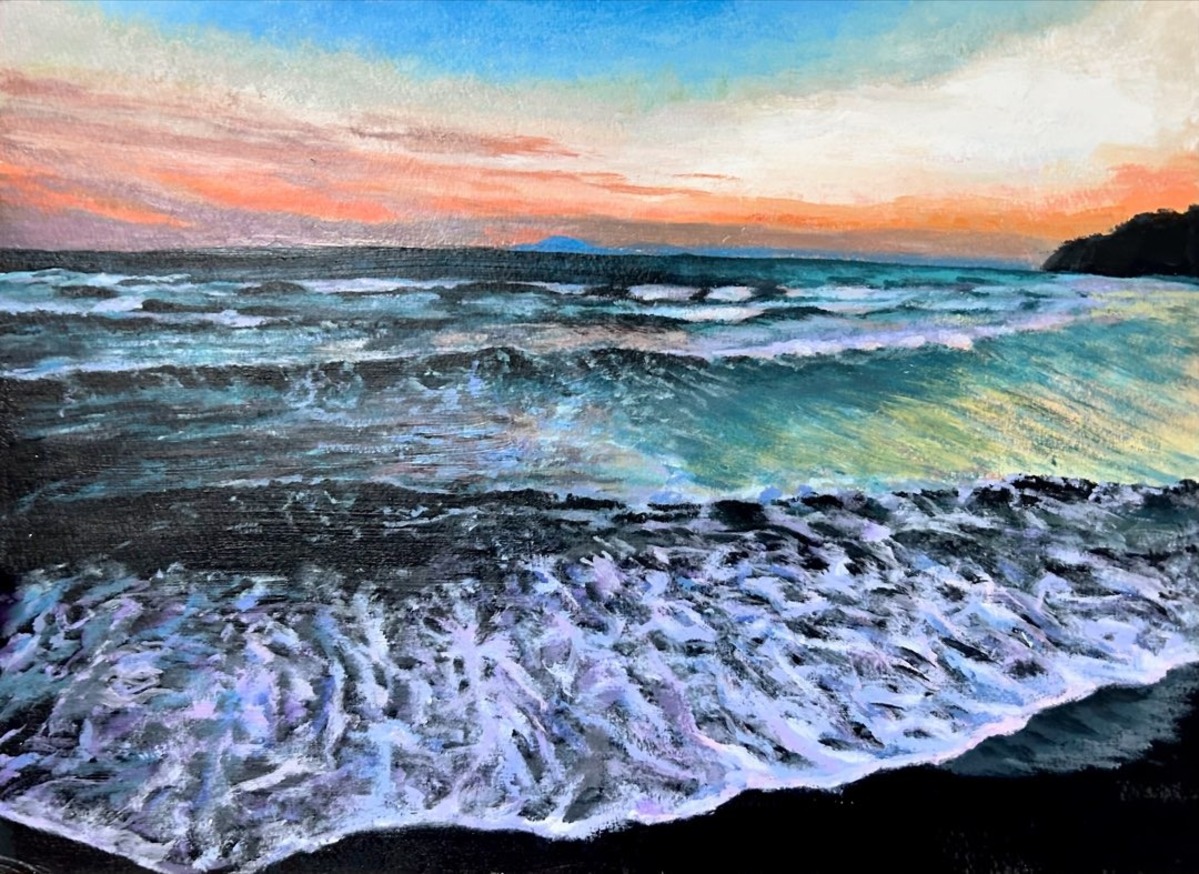 夕焼けと波際」 by MINAMI｜アート・絵画の販売(通販)サイト Artmeter - 国内最大級のインディーズアート専門マーケットプレイス