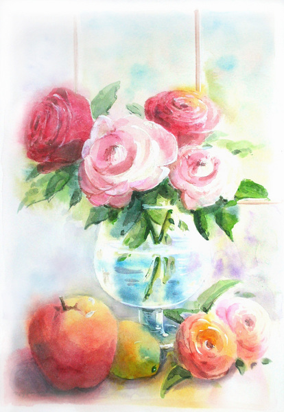 絵画 窓辺のバラ?