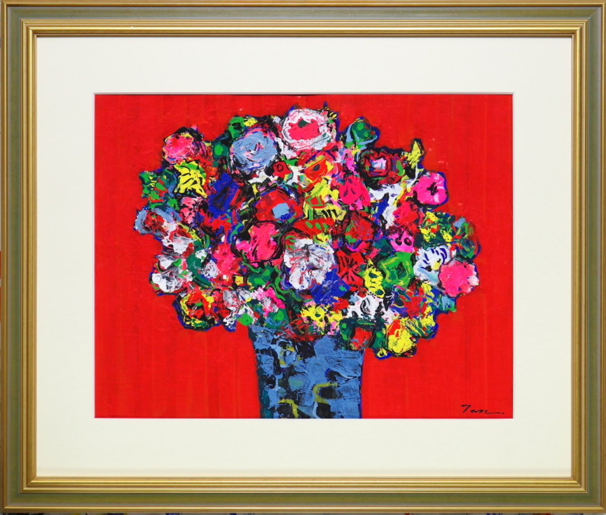 「Flowers」(NO.2512) ケント紙(0.5ミリ厚)にアクリル絵の具不透明 額付き