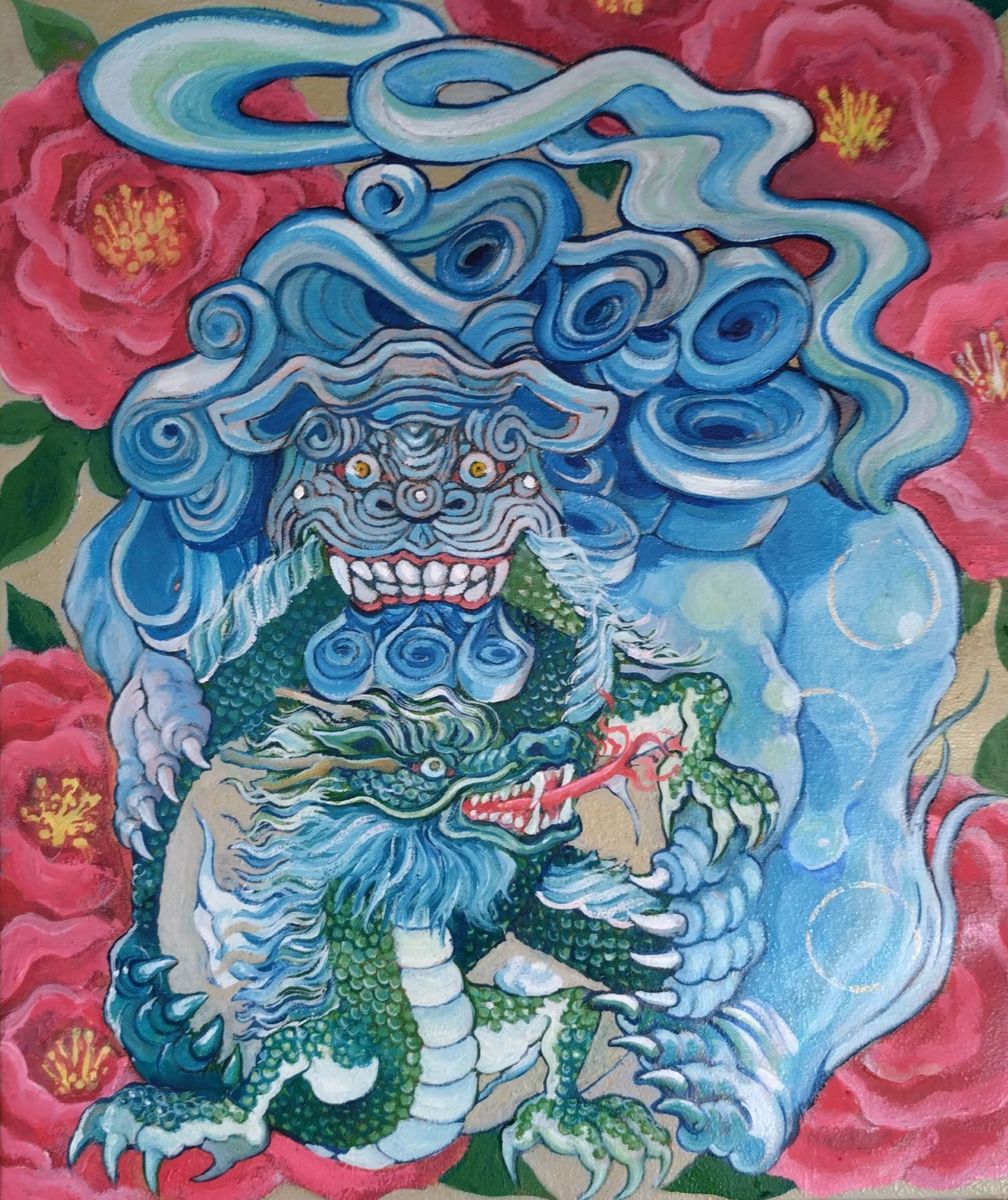 唐獅子と龍珠の戯れ