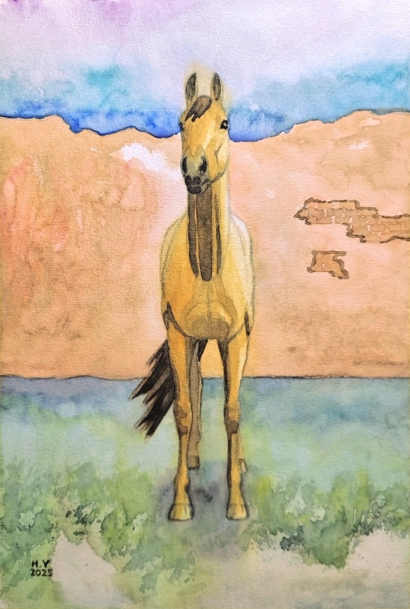 壁の前の馬