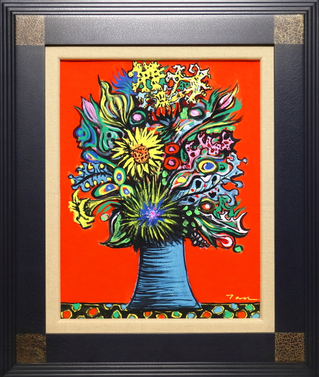 「Flowers」(NO.2436) ケント紙(0.5ミリ厚)にアクリル絵の具 額付き
