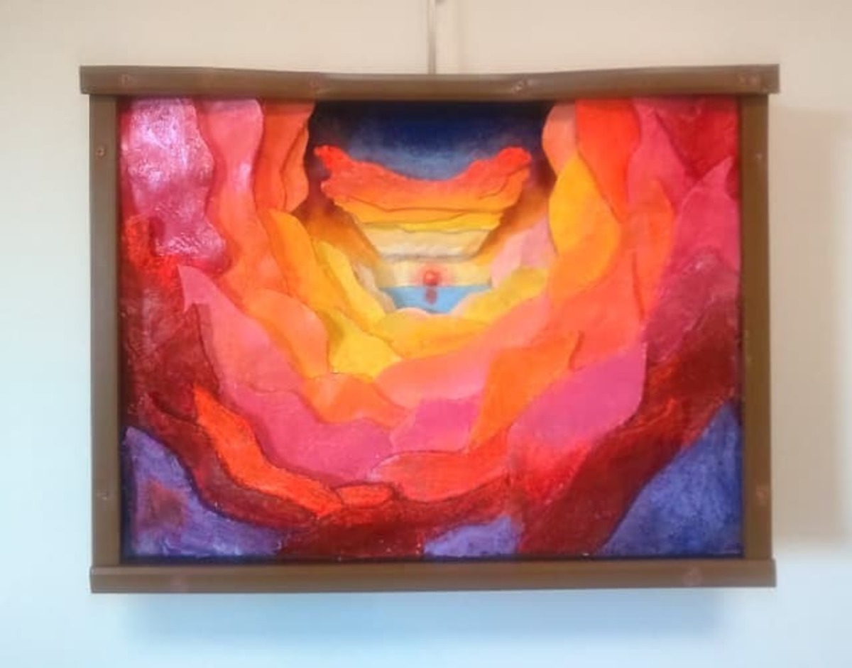 立体絵画の「ダルマ朝日を取り巻く層積雲」