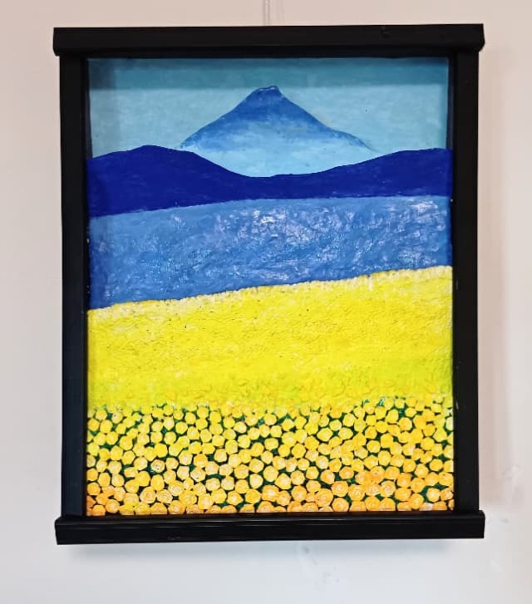 立体絵画の「薩摩富士とカルデラ湖」