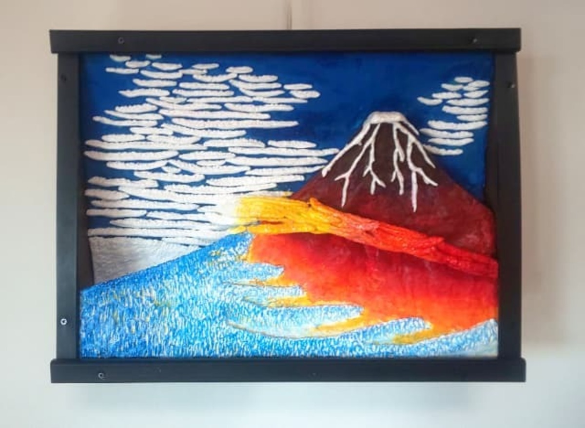 立体絵画の「赤富士と浮雲」