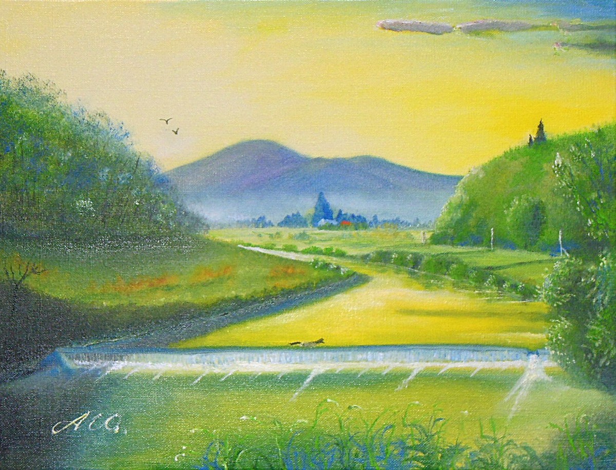 黄昏の小川(藤田川)風景