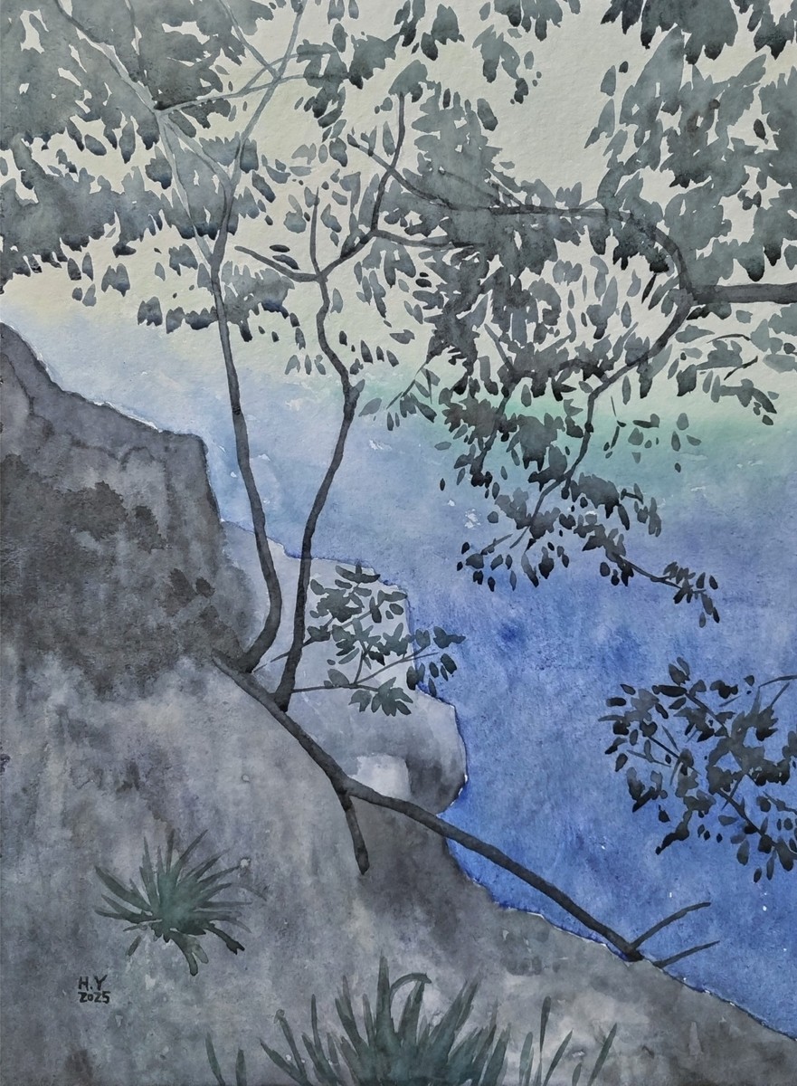 青い川岸