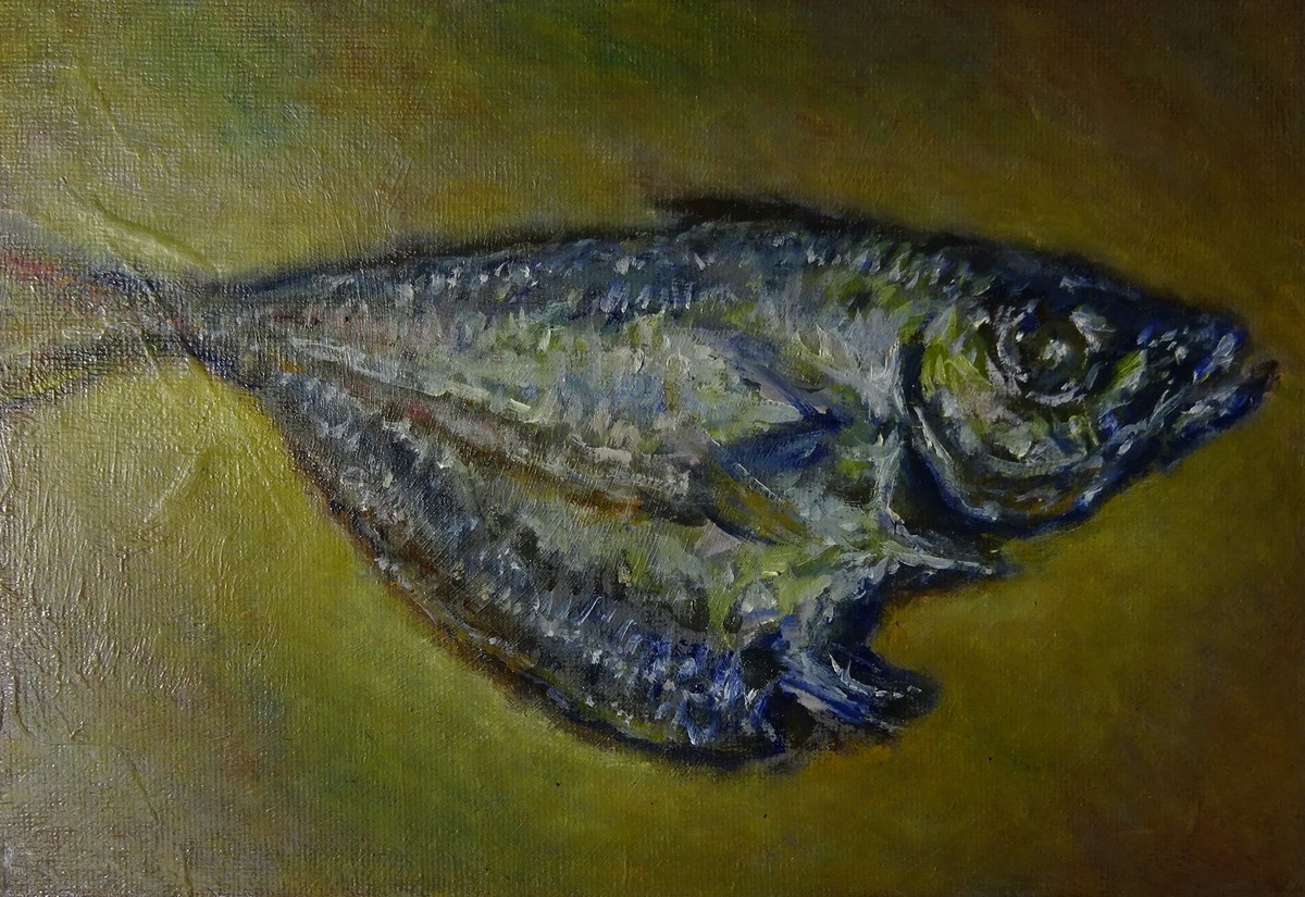 油彩画 焼き魚 アジの開き SM