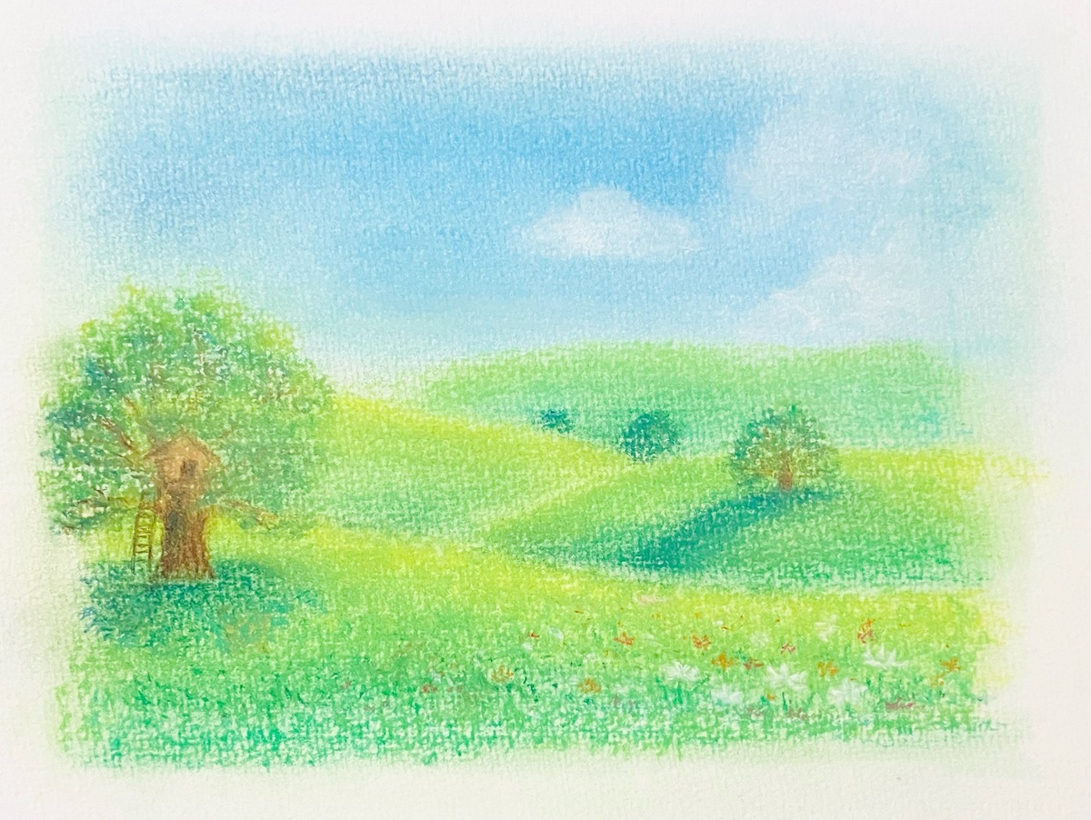 広い野原のツリーハウス