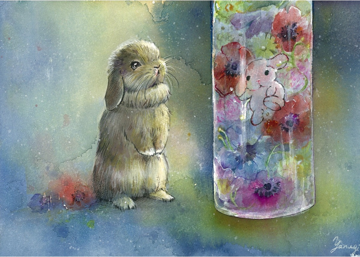 水彩画 原画 一緒に遊ぼう?