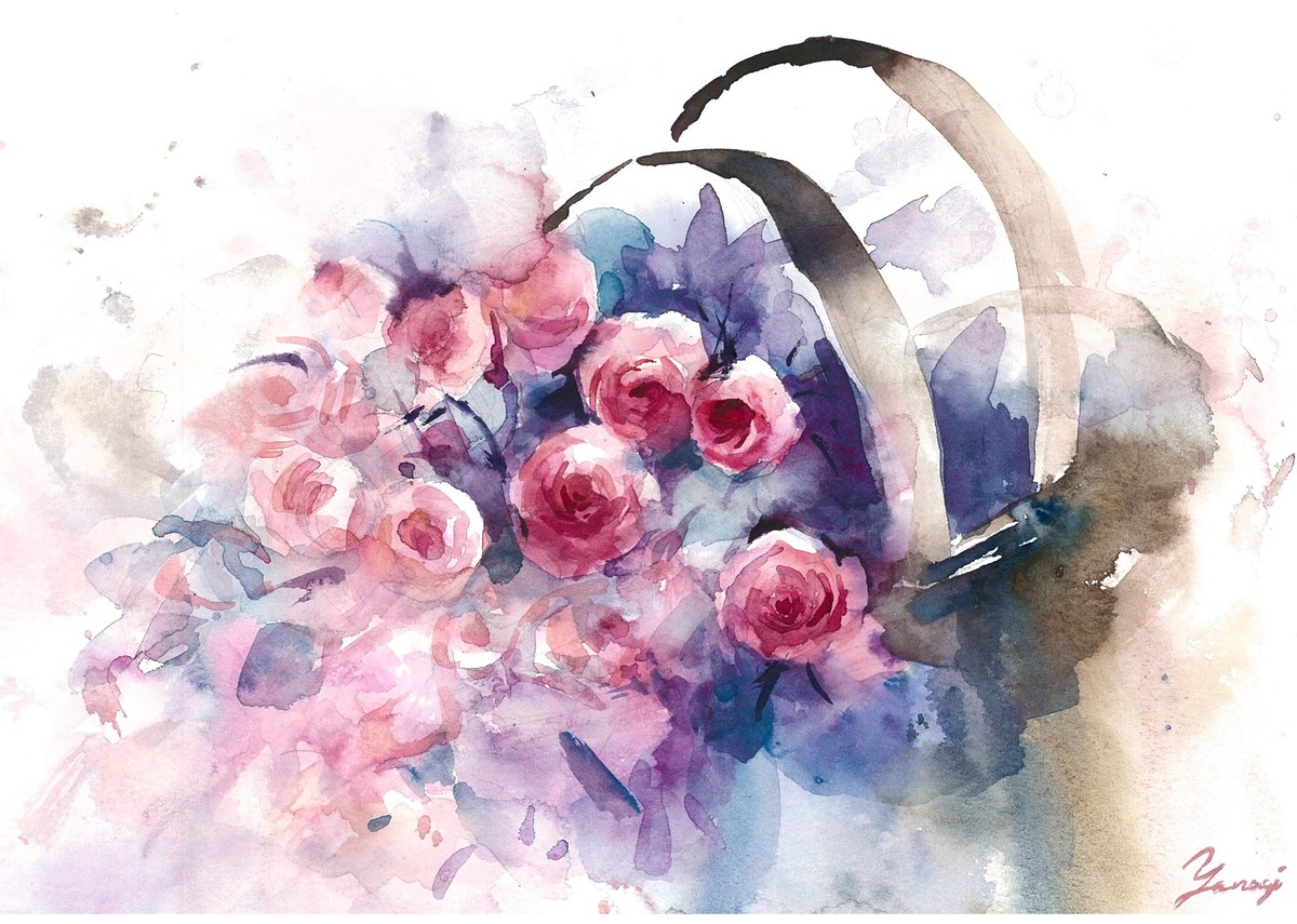水彩画 原画 雫薔薇