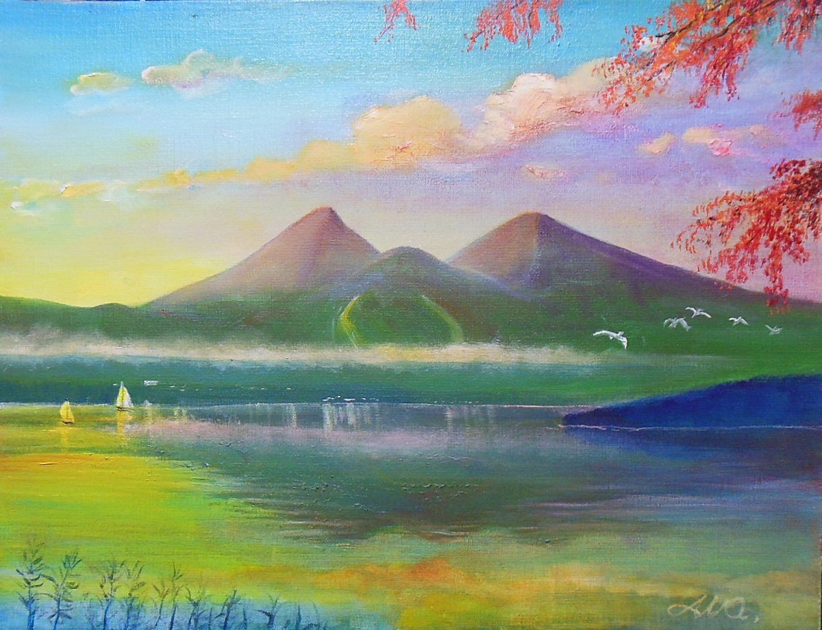 夕焼けの磐梯山 f-6号