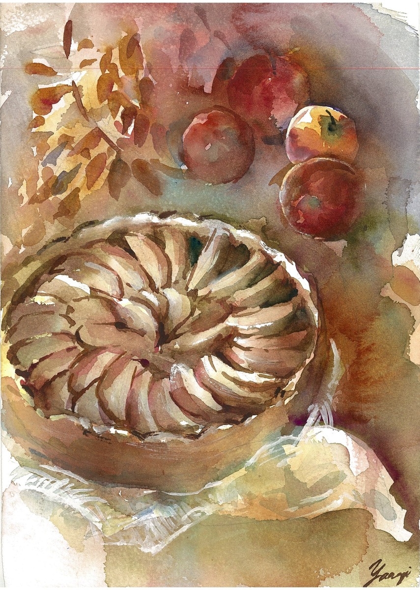 水彩画 原画 アップルパイ