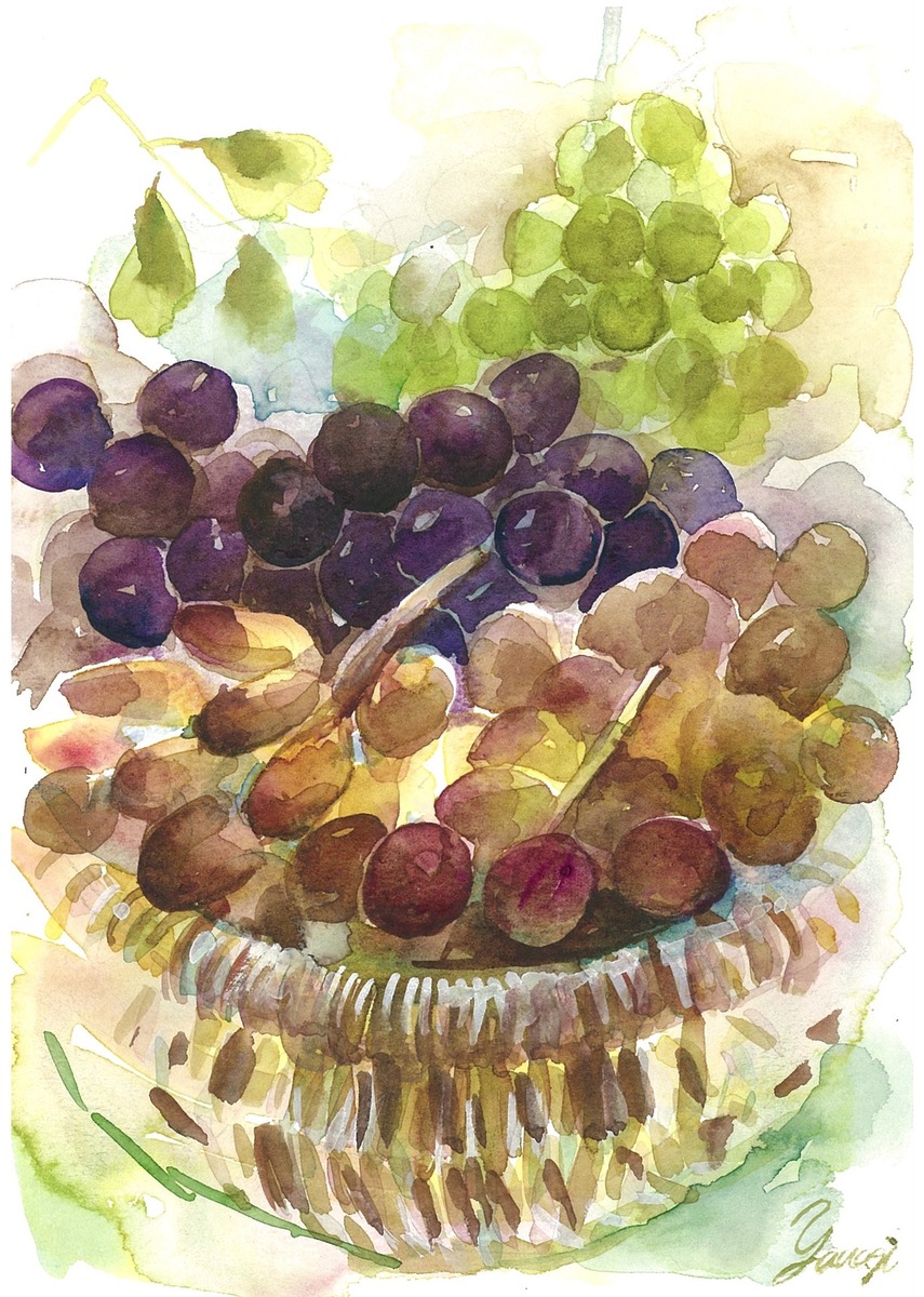 水彩画 原画 ぶどう