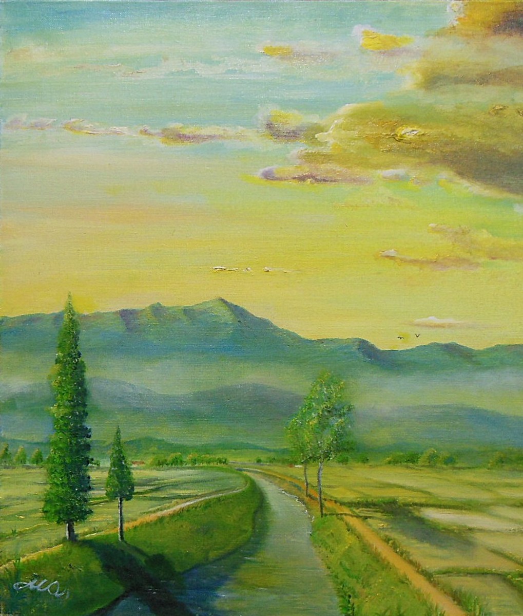 黄昏の故郷の小川(藤田川) F-10