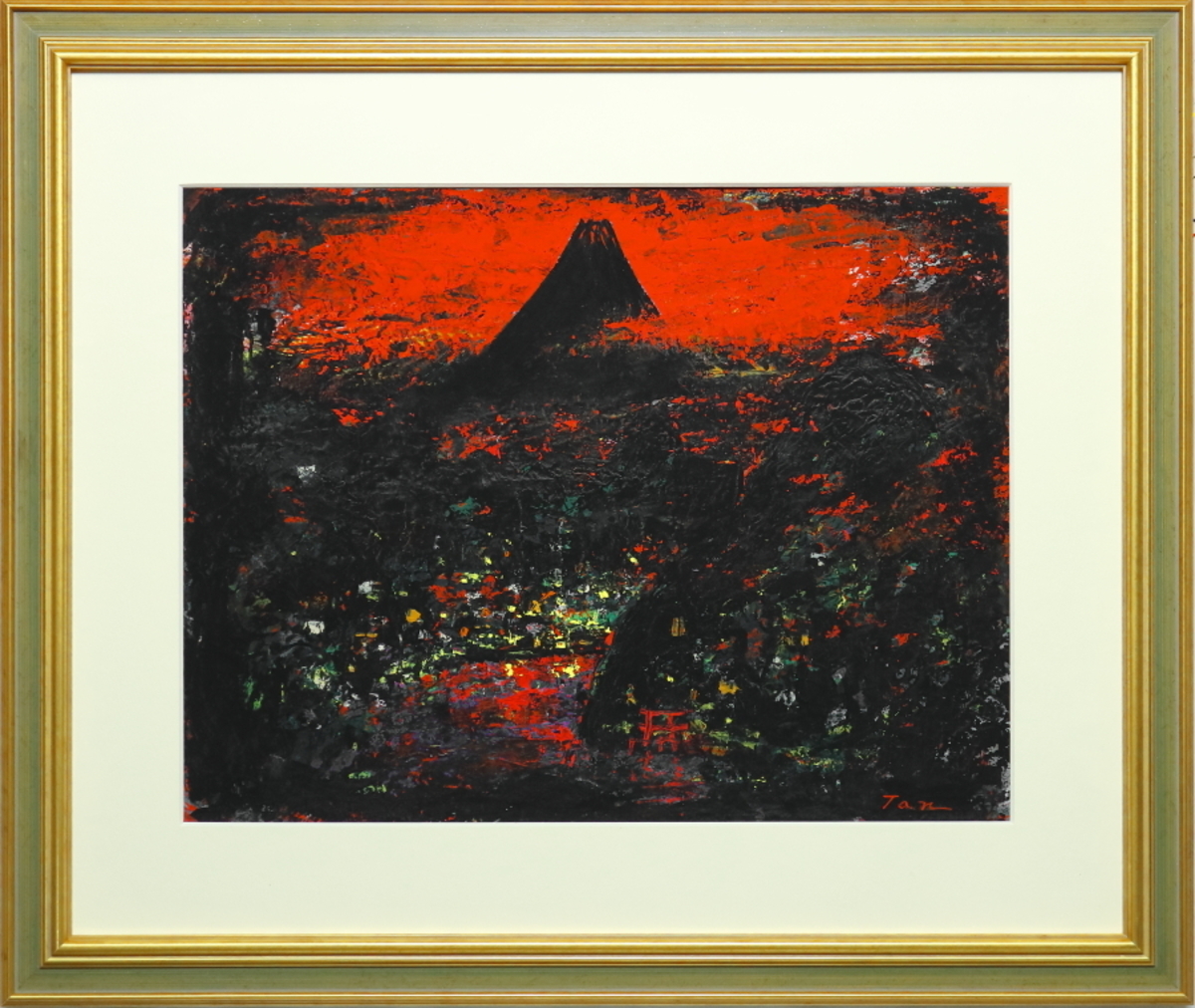 「黒富士」(NO.2526) 6号F ケント紙(0.5ミリ厚)にアクリル絵の具 額付き