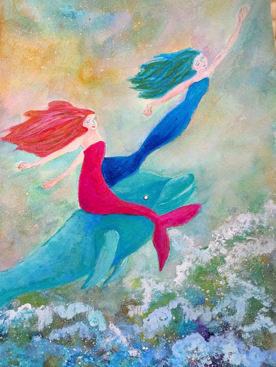 人魚とイルカで海の外に出かけよう。