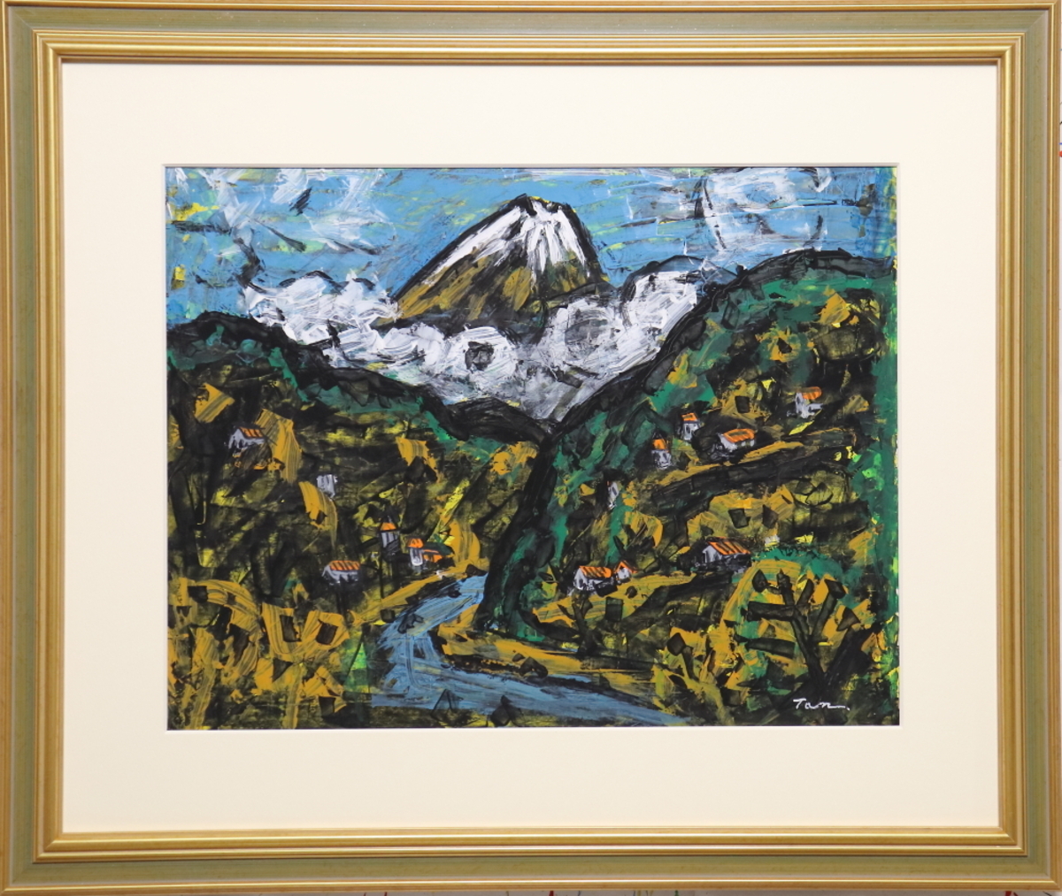 「富 士」(NO.2529) 6号F ケント紙(0.5ミリ厚)にアクリル絵の具 額付き