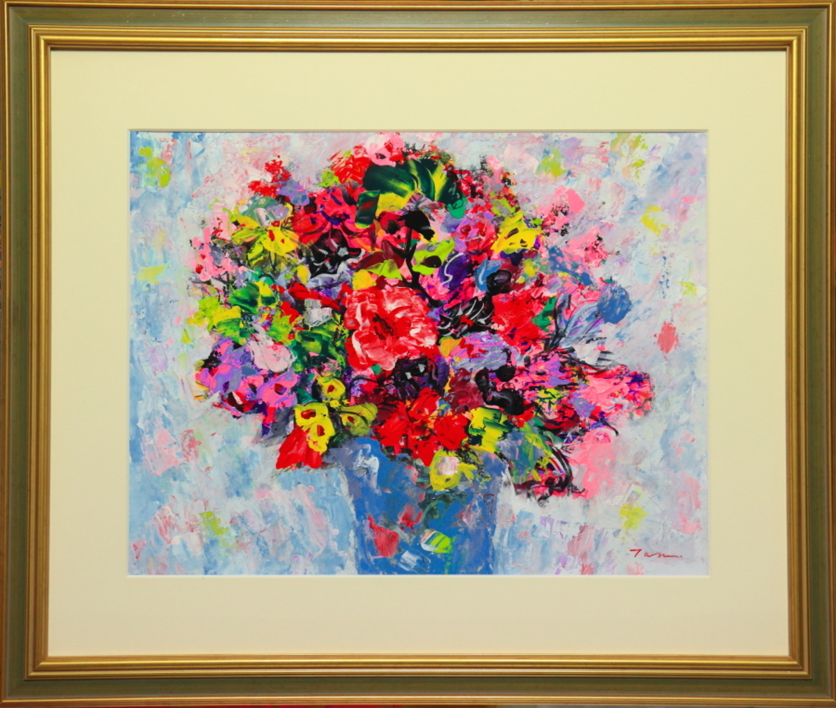 「Flowers」(NO.2604) 6号F ケント紙(0.5ミリ厚)にアクリル絵の具 額付き