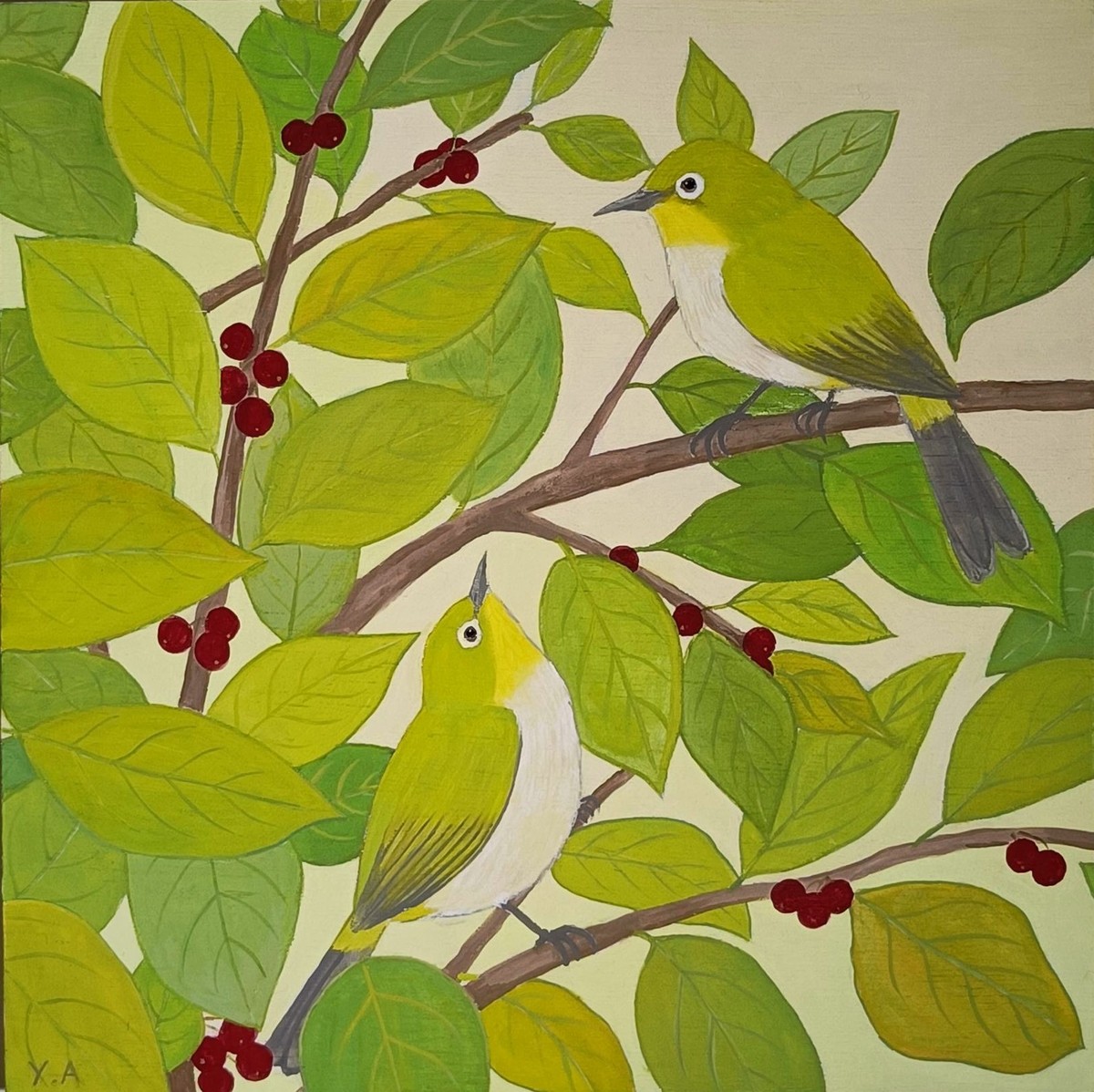 メジロと赤い実